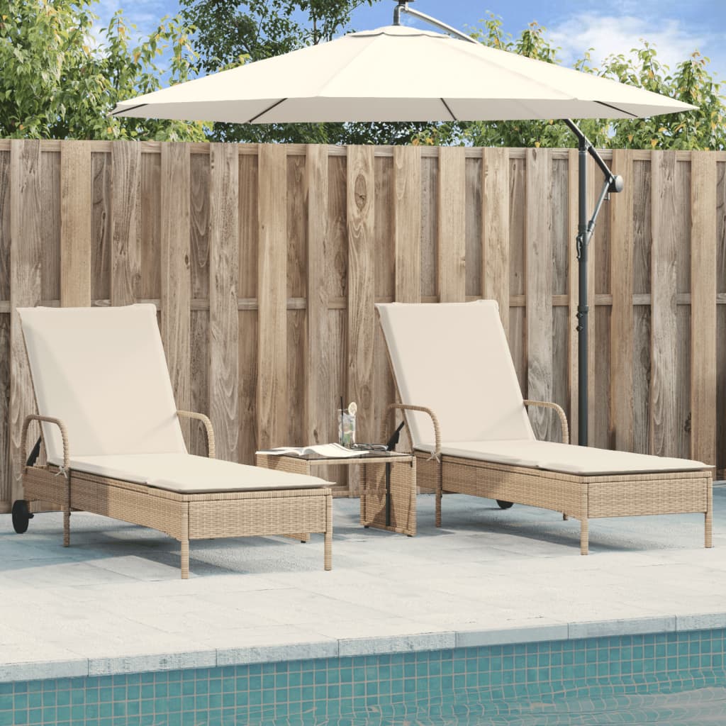 Sonnenliegen Mit Auflagen 2 Stk. Poly Rattan