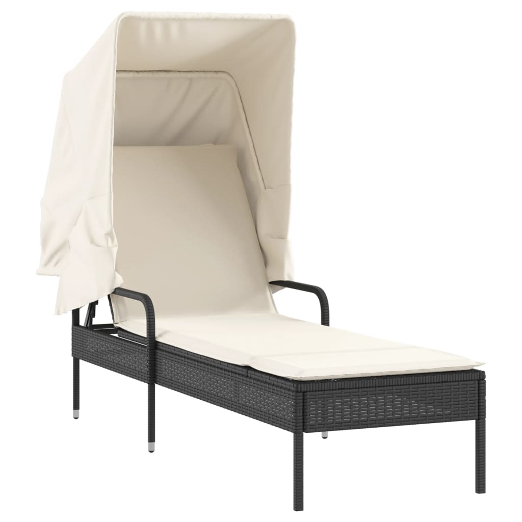 Sonnenliegen 2 Stk. Mit Dach Und Tisch Poly-Rattan