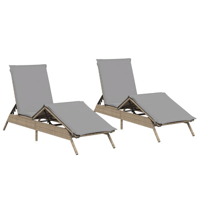 Sonnenliegen Mit Auflagen 2 Stk. Beige Poly Rattan