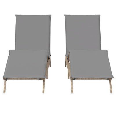 Sonnenliegen Mit Auflagen 2 Stk. Beige Poly Rattan