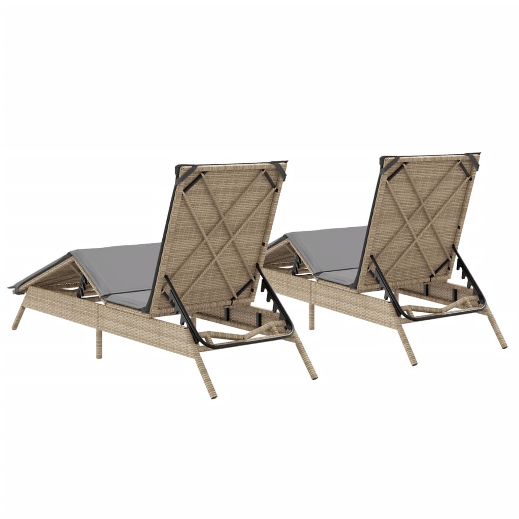 Sonnenliegen Mit Auflagen 2 Stk. Beige Poly Rattan