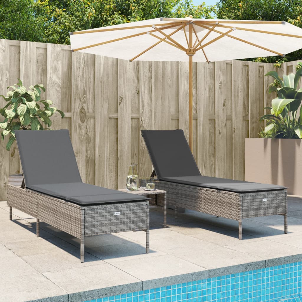 Sonnenliegen Mit Auflagen 2 Stk. Poly Rattan