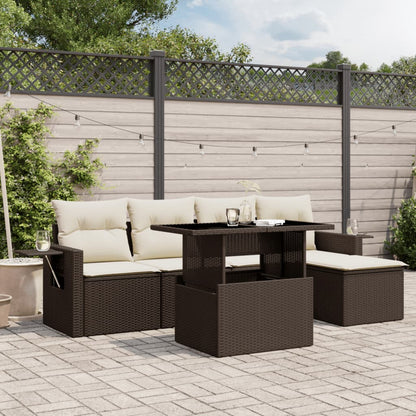 6-Tlg. Garten-Sofagarnitur Mit Kissen Beige Poly Rattan