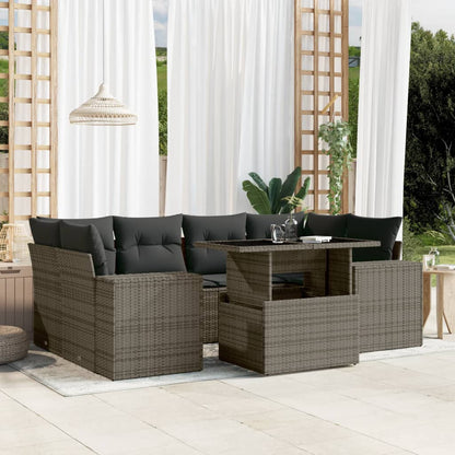 7-Tlg. Garten-Sofagarnitur Mit Kissen Beige Poly Rattan