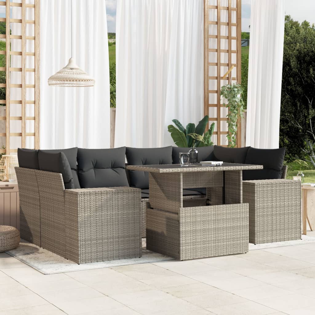 7-Tlg. Garten-Sofagarnitur Mit Kissen Beige Poly Rattan