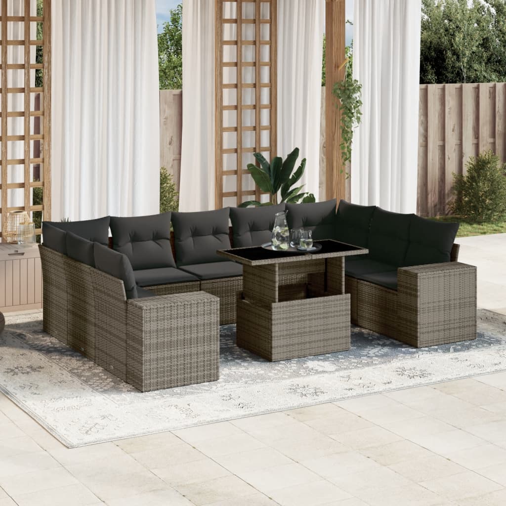 10-Tlg. Garten-Sofagarnitur Mit Kissen Beige Poly Rattan