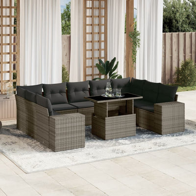 10-Tlg. Garten-Sofagarnitur Mit Kissen Beige Poly Rattan