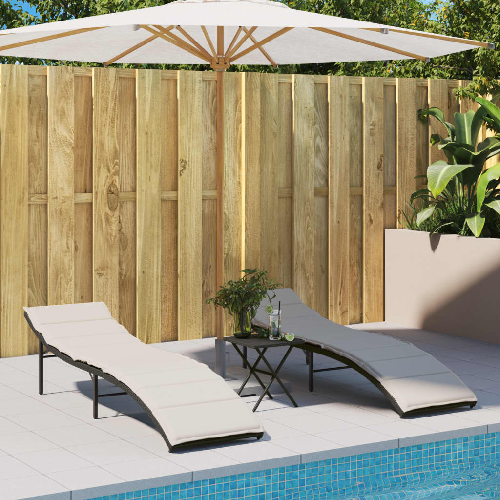 Sonnenliegen 2 Stk. Mit Auflagen Beige Poly Rattan