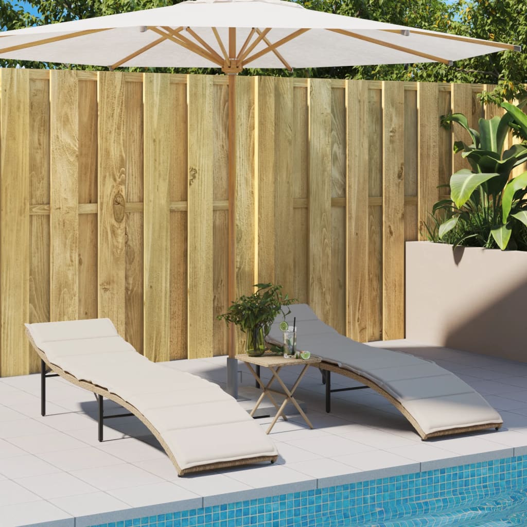 Sonnenliegen 2 Stk. Mit Auflagen Beige Poly Rattan