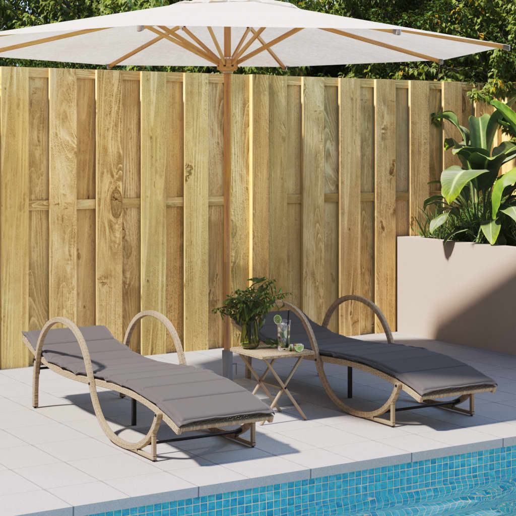 Sonnenliegen 2 Stk. Mit Auflagen Poly Rattan