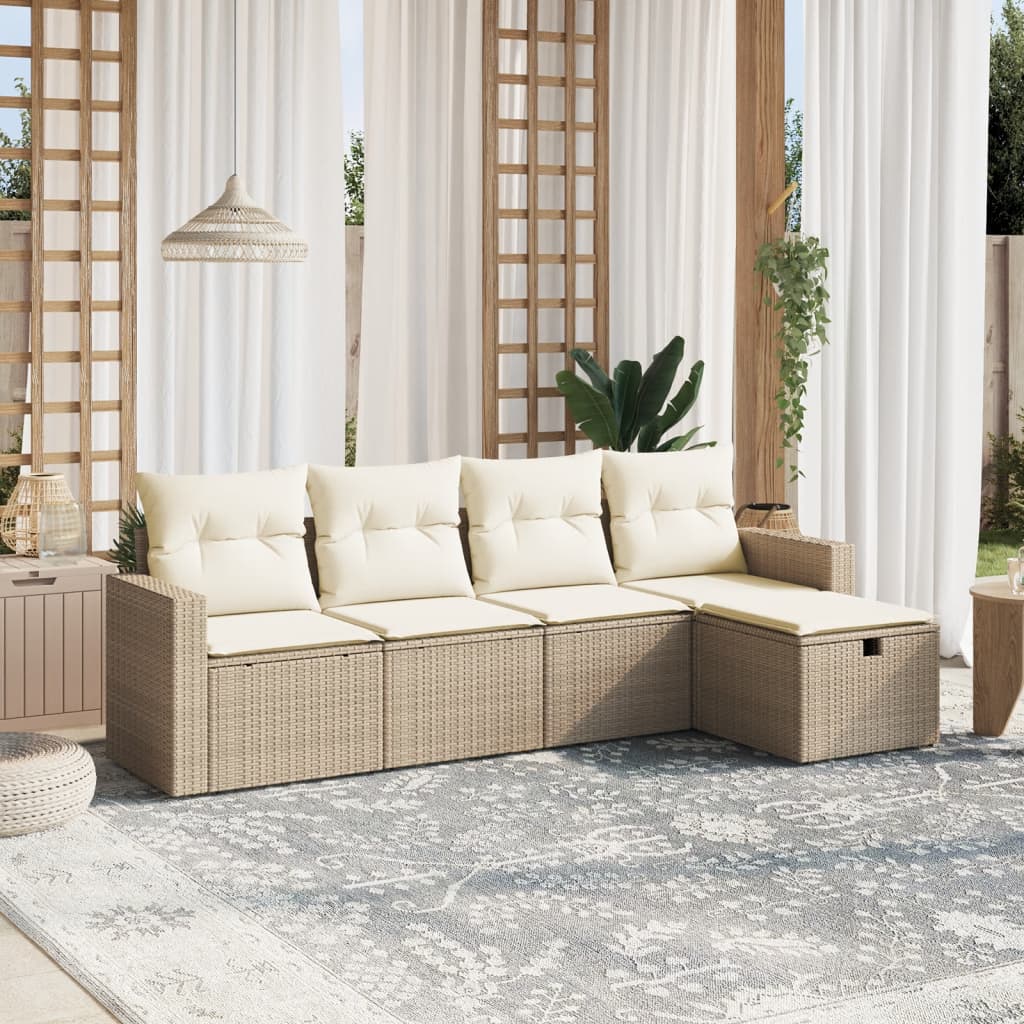 6-Tlg. Garten-Sofagarnitur Mit Kissen Beige Poly Rattan