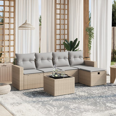 6-Tlg. Garten-Sofagarnitur Mit Kissen Beige Poly Rattan