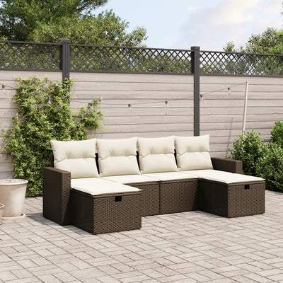 6-Tlg. Garten-Sofagarnitur Mit Kissen Beige Poly Rattan