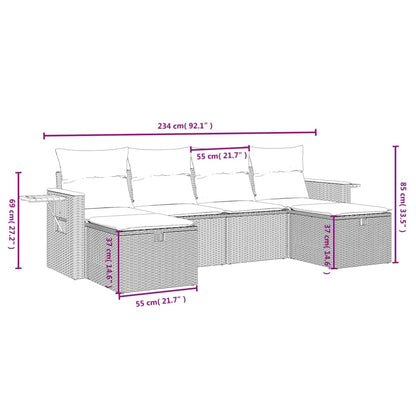 5-Tlg. Garten-Sofagarnitur Mit Kissen Beige Poly Rattan