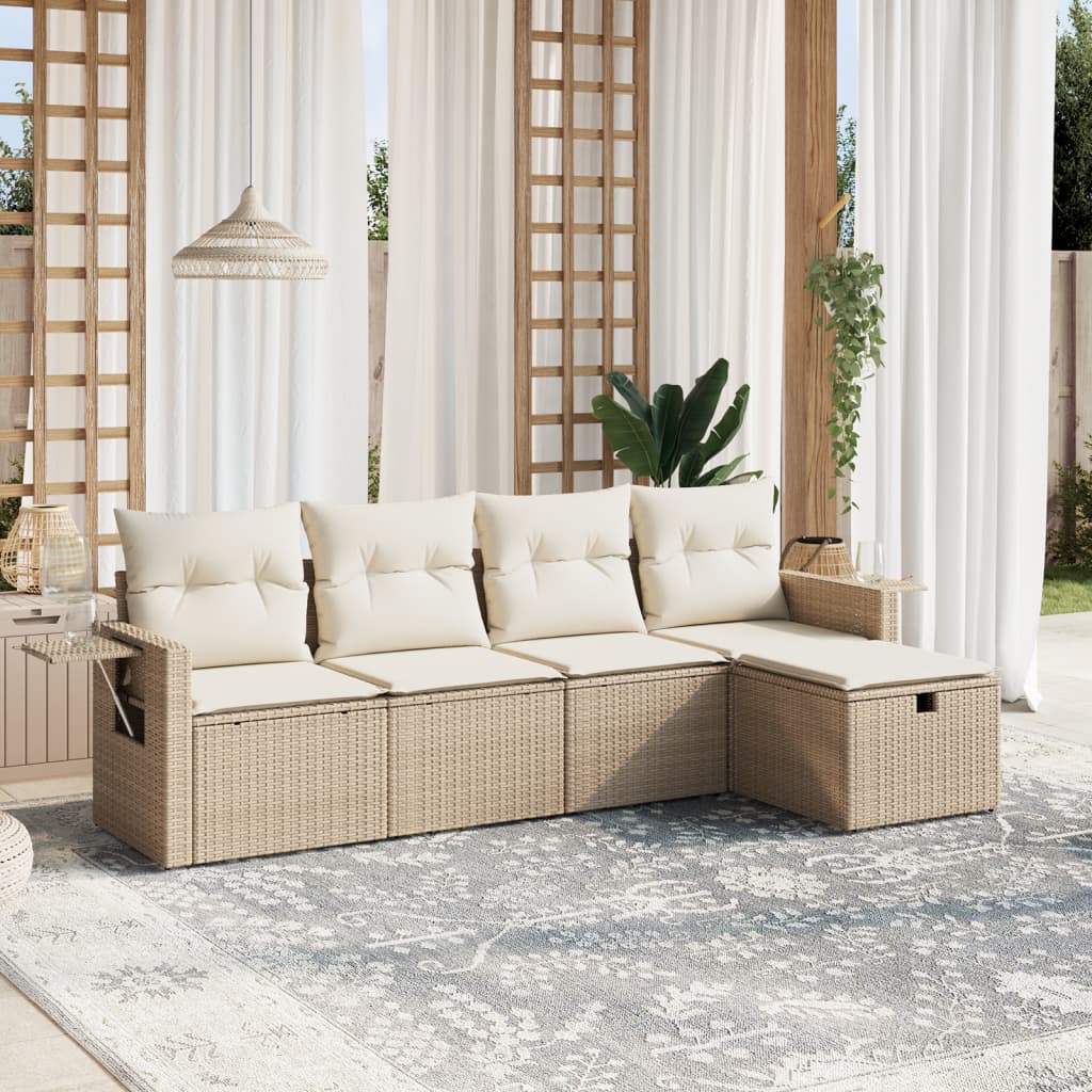 5-Tlg. Garten-Sofagarnitur Mit Kissen Beige Poly Rattan