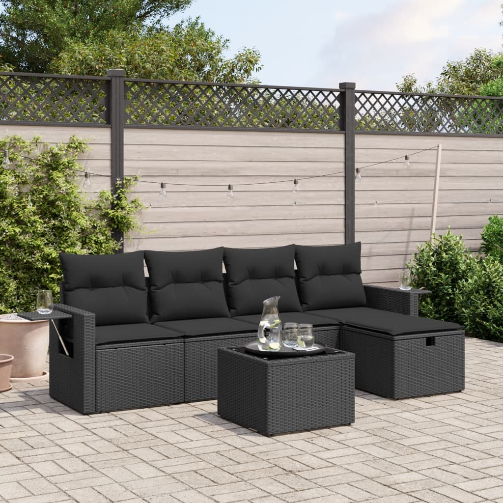 5-Tlg. Garten-Sofagarnitur Mit Kissen Beige Poly Rattan