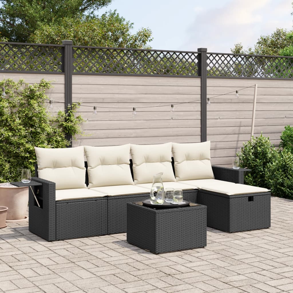 5-Tlg. Garten-Sofagarnitur Mit Kissen Beige Poly Rattan