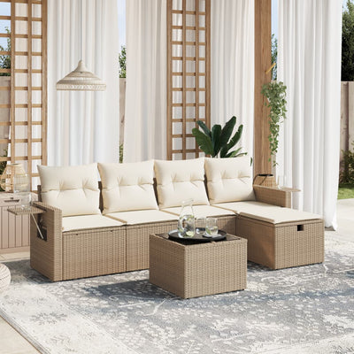 5-Tlg. Garten-Sofagarnitur Mit Kissen Beige Poly Rattan