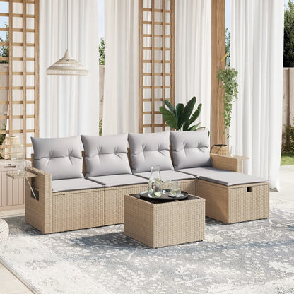 5-Tlg. Garten-Sofagarnitur Mit Kissen Beige Poly Rattan