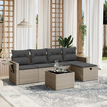 5-Tlg. Garten-Sofagarnitur Mit Kissen Beige Poly Rattan