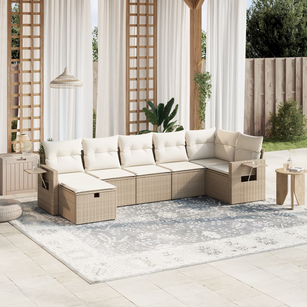 8-Tlg. Garten-Sofagarnitur Mit Kissen Beige Poly Rattan