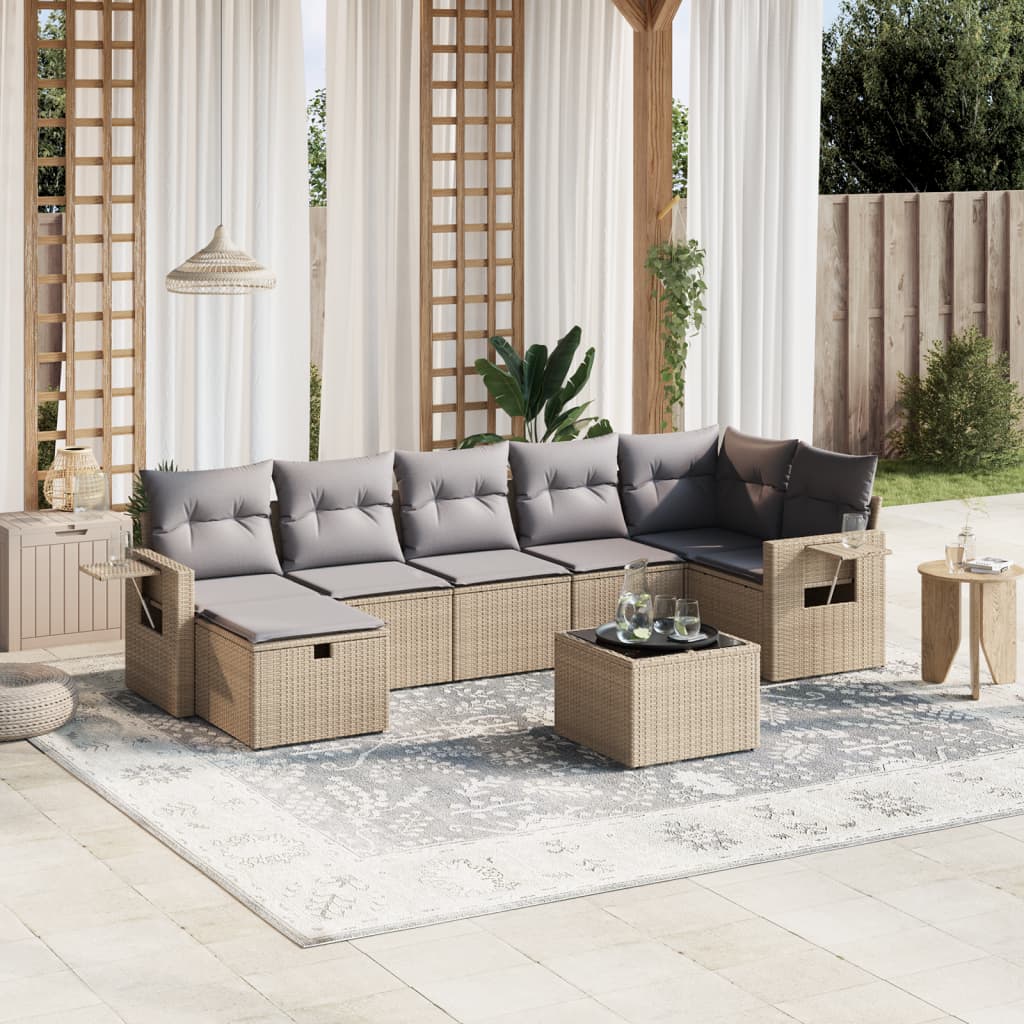 8-Tlg. Garten-Sofagarnitur Mit Kissen Beige Poly Rattan