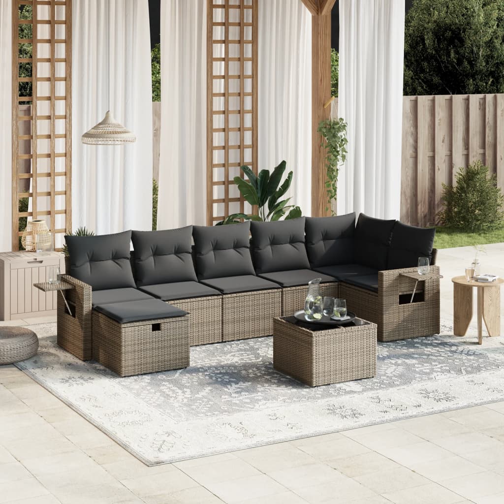 8-Tlg. Garten-Sofagarnitur Mit Kissen Beige Poly Rattan