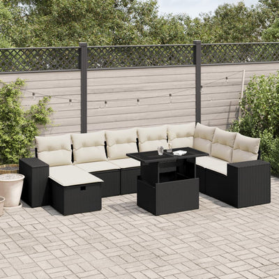 9-Tlg. Garten-Sofagarnitur Mit Kissen Beige Poly Rattan