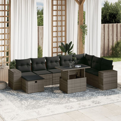 9-Tlg. Garten-Sofagarnitur Mit Kissen Beige Poly Rattan