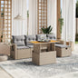 6-Tlg. Garten-Sofagarnitur Mit Kissen Beige Poly Rattan Akazie