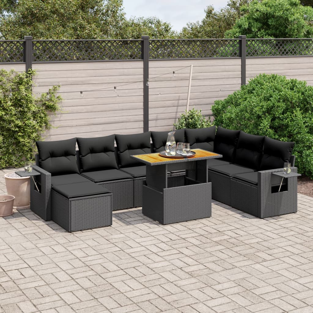 9-Tlg. Garten-Sofagarnitur Mit Kissen Beige Poly Rattan Akazie