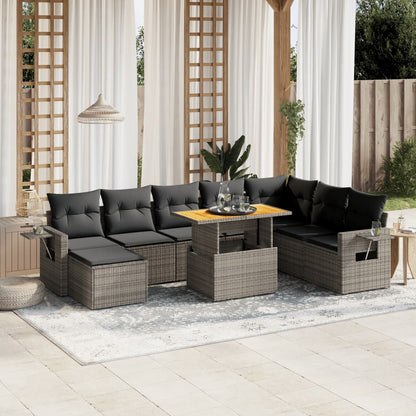 9-Tlg. Garten-Sofagarnitur Mit Kissen Beige Poly Rattan Akazie