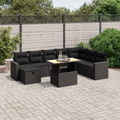 9-Tlg. Garten-Sofagarnitur Mit Kissen Beige Poly Rattan