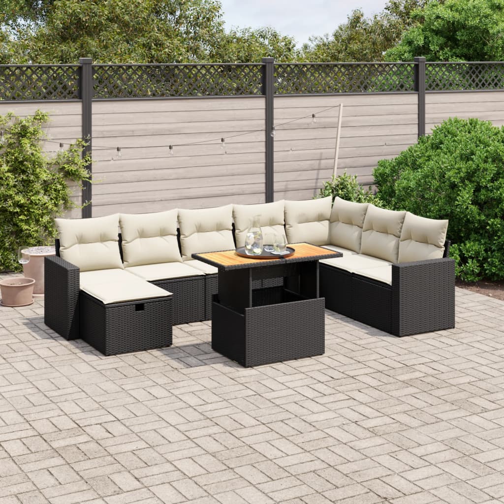 9-Tlg. Garten-Sofagarnitur Mit Kissen Beige Poly Rattan