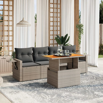 5-Tlg. Garten-Sofagarnitur Mit Kissen Beige Poly Rattan