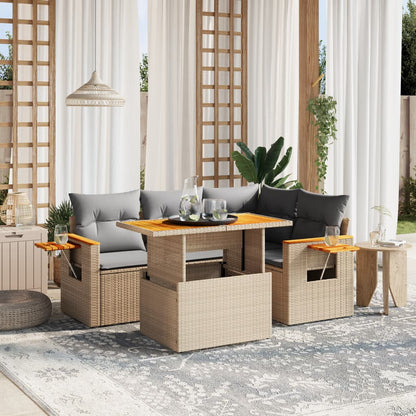 5-Tlg. Garten-Sofagarnitur Mit Kissen Beige Poly Rattan