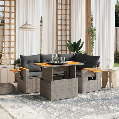 5-Tlg. Garten-Sofagarnitur Mit Kissen Beige Poly Rattan