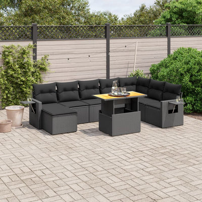 9-Tlg. Garten-Sofagarnitur Mit Kissen Beige Poly Rattan