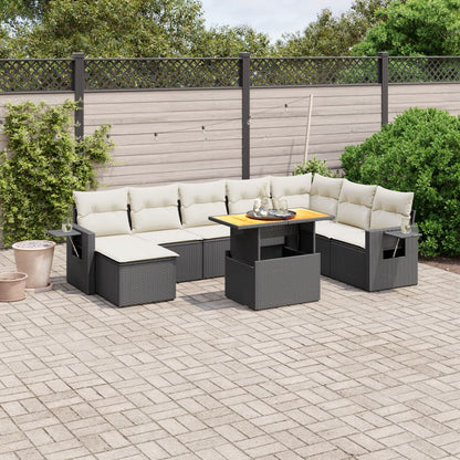 9-Tlg. Garten-Sofagarnitur Mit Kissen Beige Poly Rattan