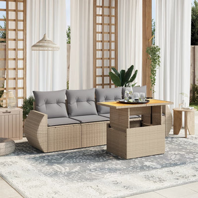 5-Tlg. Garten-Sofagarnitur Mit Kissen Beige Poly Rattan