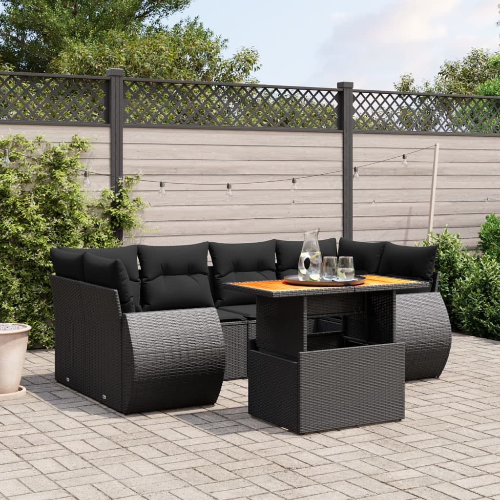 7-Tlg. Garten-Sofagarnitur Mit Kissen Beige Poly Rattan