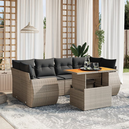 7-Tlg. Garten-Sofagarnitur Mit Kissen Beige Poly Rattan