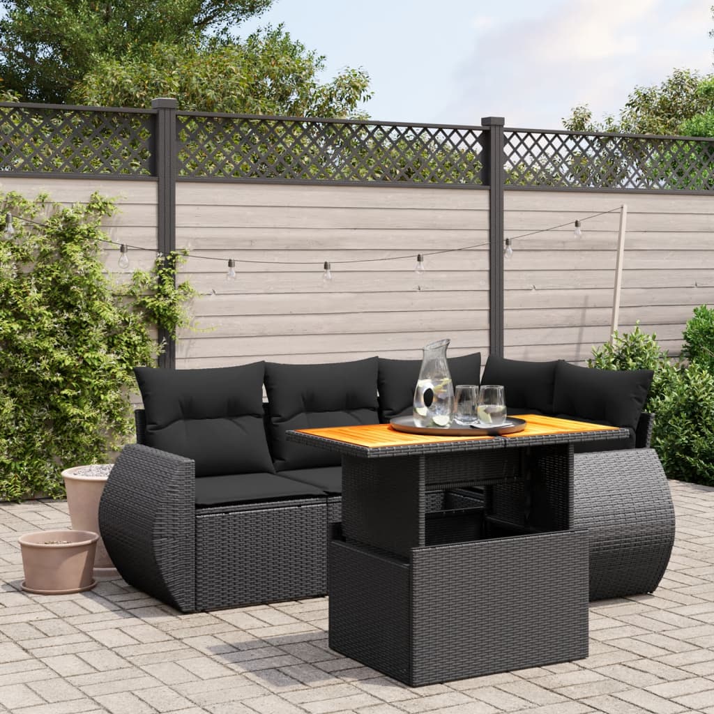 5-Tlg. Garten-Sofagarnitur Mit Kissen Beige Poly Rattan