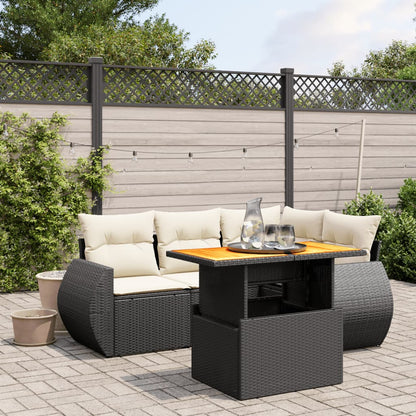 5-Tlg. Garten-Sofagarnitur Mit Kissen Beige Poly Rattan