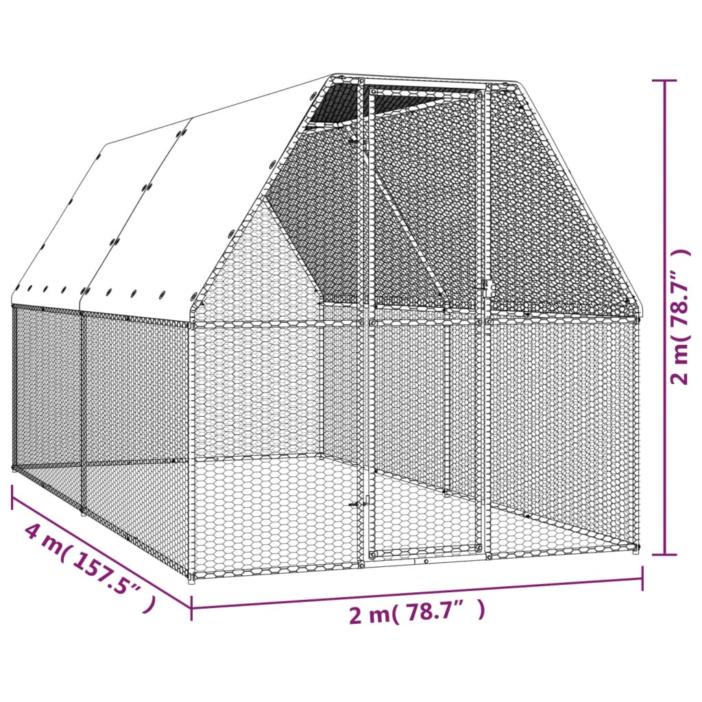 Hühnerkäfig 2X4X2 M Verzinkter Stahl