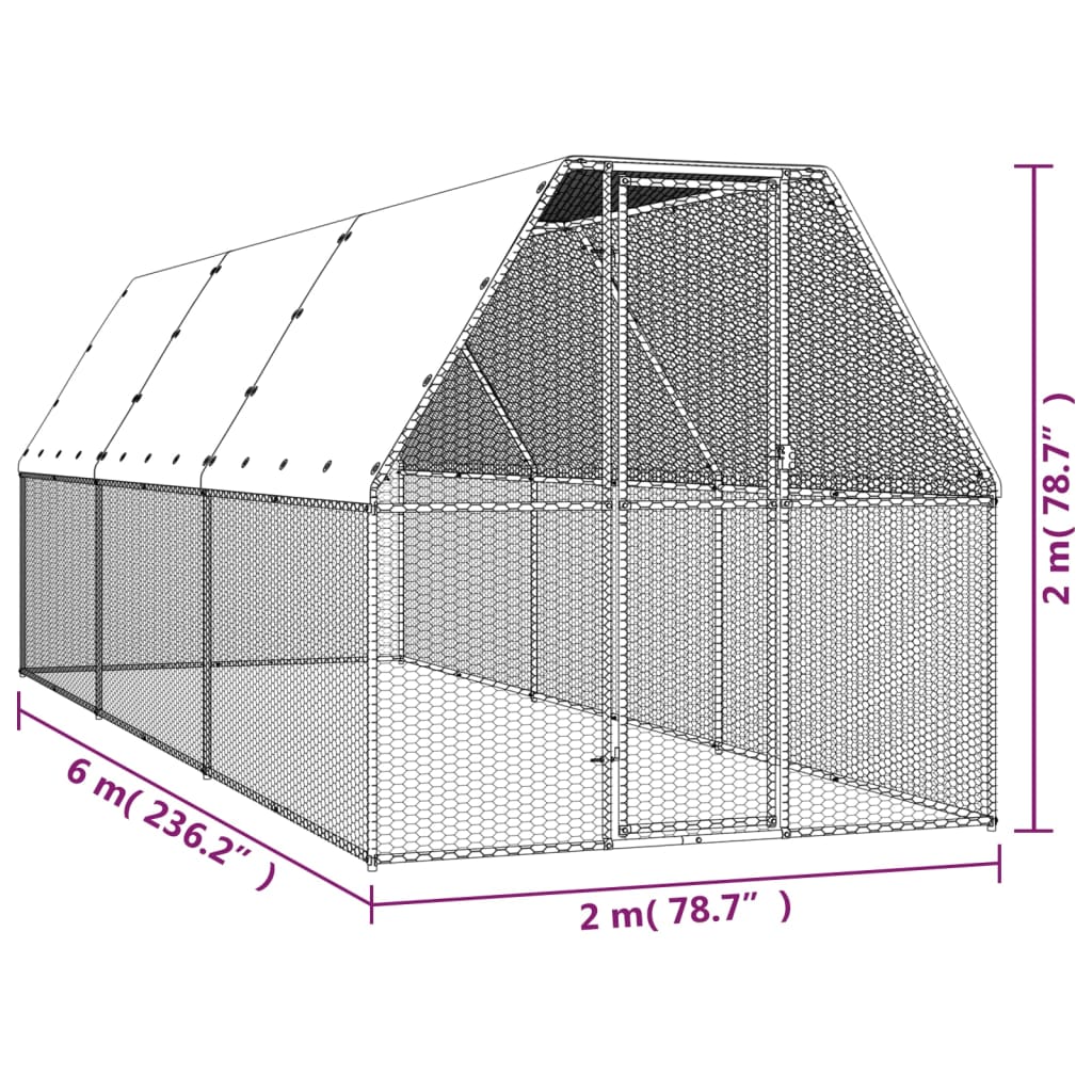 Hühnerkäfig 2X6X2 M Verzinkter Stahl