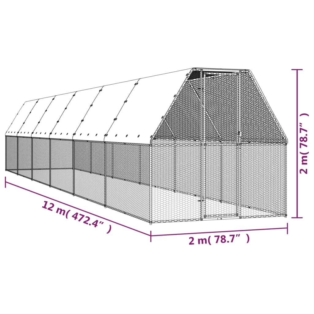 Hühnerkäfig 2X12X2 M Verzinkter Stahl