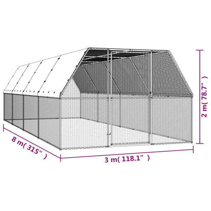 Hühnerkäfig 3X8X2 M Verzinkter Stahl