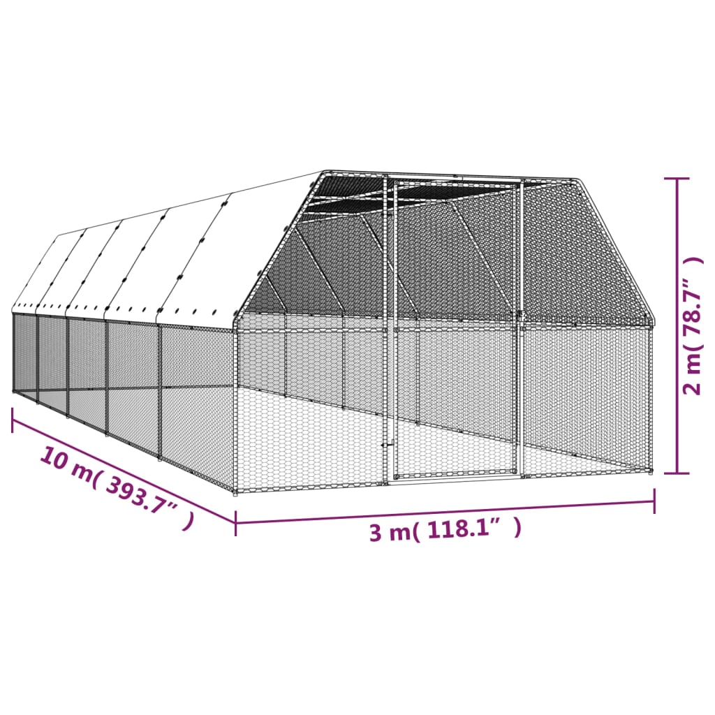 Hühnerkäfig 3X10X2 M Verzinkter Stahl