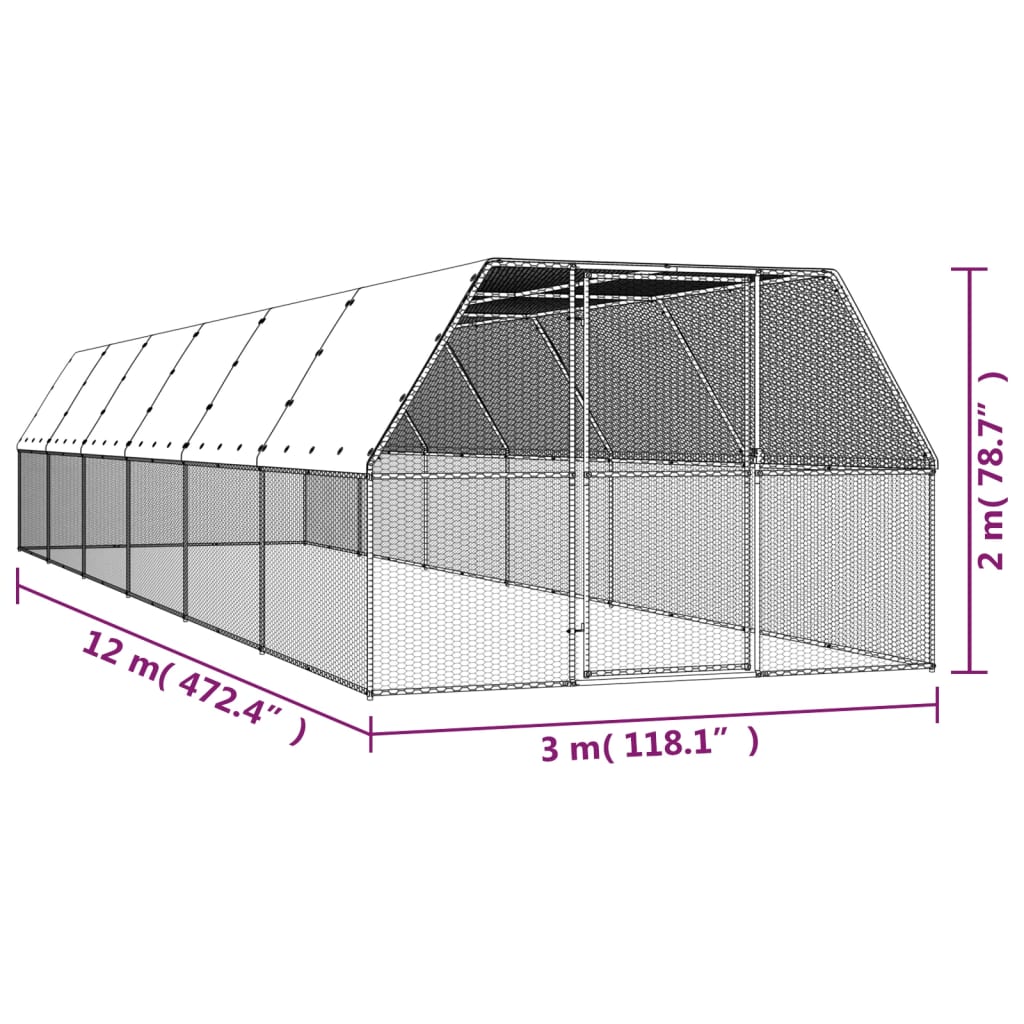 Hühnerkäfig 3X12X2 M Verzinkter Stahl